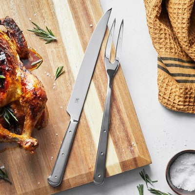 ZWILLING Porterhouse 2pc Stainless Steel Carving Knife Set With Fork In Red Presentation Box, Gift Set