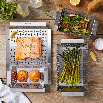 ZWILLING BBQ+ 4-pc Grill Basket Set, 2 Small Grill Baskets, 1 Medium Basket, 1 Grill Topper, Stainless-Steel, Nestable