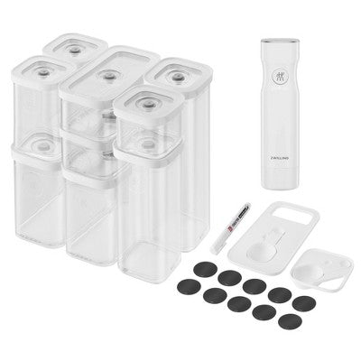 ZWILLING Fresh & Save Cube Box Set, 12-pc, Plastic, Airtight Dry Food Container, Small & Medium Cube Set W Vacuum Pump