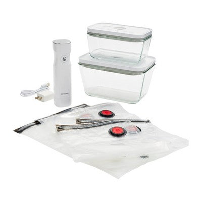 ZWILLING Fresh & Save 7-pc Vacuum Sealer Machine Starter Set, Sous Vide Bags, Meal Prep, Airtight Food Containers Glass